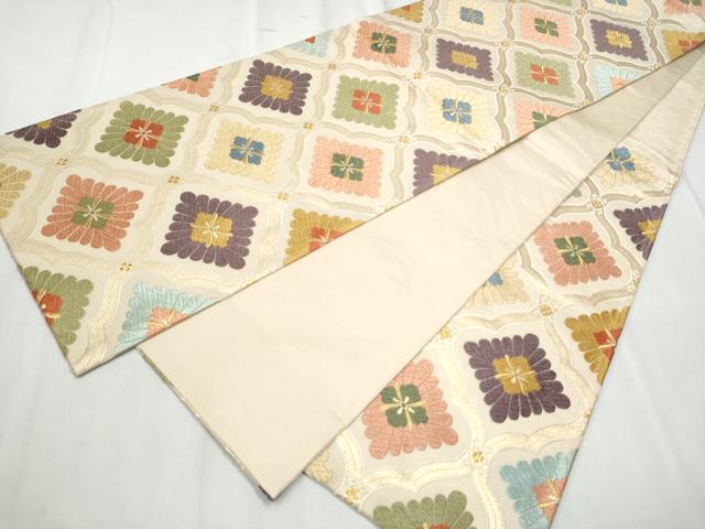 平和屋着物●六通柄袋帯 唐織 縦枠花文 金糸 正絹 逸品 CABC5406hy