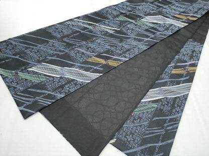 平和屋着物▽六通柄袋帯 スリーシーズン 春夏秋 刺繍 短冊花文 正絹 逸品 CABC5407hy