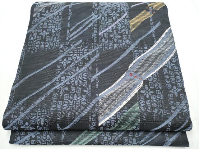 平和屋着物▽六通柄袋帯 スリーシーズン 春夏秋 刺繍 短冊花文 正絹 逸品 CABC5407hy