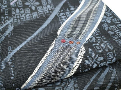 平和屋着物▽六通柄袋帯 スリーシーズン 春夏秋 刺繍 短冊花文 正絹 逸品 CABC5407hy