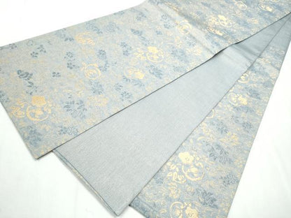 平和屋着物●六通柄袋帯 花唐草文 金糸 正絹 逸品 CABC5408hy