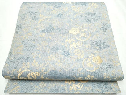 平和屋着物●六通柄袋帯 花唐草文 金糸 正絹 逸品 CABC5408hy