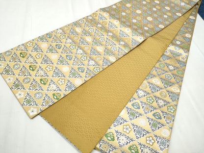 平和屋着物●全通柄袋帯 花唐草文 銀糸 正絹 逸品 CABC5410hy