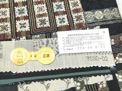 平和屋着物●西陣 とみや織物謹製 とみや帯 両面 六通柄袋帯 幾何学花文 金糸 証紙付き 正絹 逸品 CABC5415hy