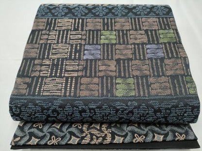 平和屋着物●六通柄袋帯 幾何学文様 黒地 正絹 逸品 CABC5417hy