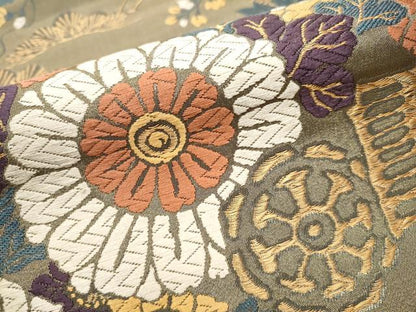 平和屋着物●ファッションデザイナー 花井幸子 六通柄袋帯 唐織 草花文 金糸 やまと誂製 正絹 逸品 CABC5418hy