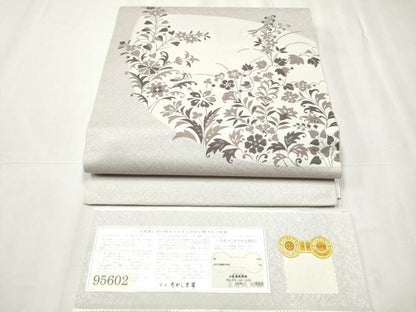 平和屋着物●西陣 長嶋成織物 ながしま帯 六通柄袋帯 シルエット 草花文 証紙付き 正絹 逸品 CABC5419hy