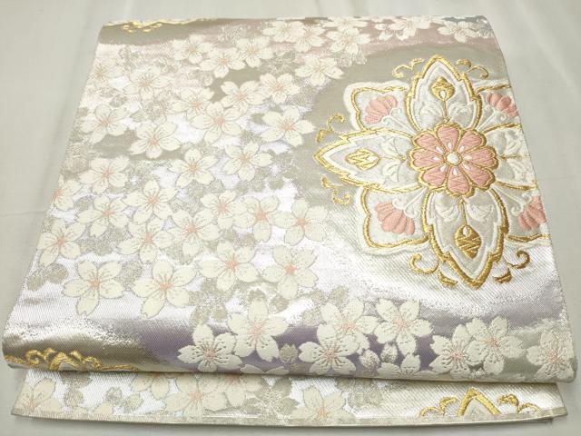 平和屋着物●六通柄袋帯　唐織　舞桜文　金銀糸　正絹　逸品　CABC5421hy