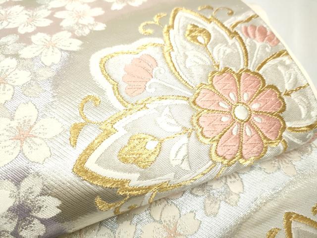 平和屋着物●六通柄袋帯　唐織　舞桜文　金銀糸　正絹　逸品　CABC5421hy