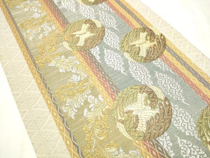 平和屋着物●六通柄袋帯 飛鳥枝葉丸文 金銀糸 正絹 逸品 CABC5422hy