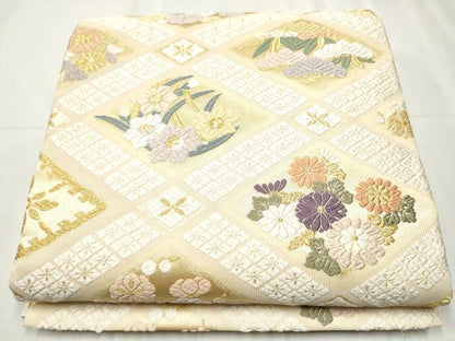 平和屋着物●六通柄袋帯 唐織 草木染 新小石丸 花菱四君子 金糸 正絹 逸品 CABC5424hy