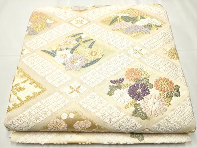 平和屋着物●六通柄袋帯 唐織 草木染 新小石丸 花菱四君子 金糸 正絹 逸品 CABC5424hy