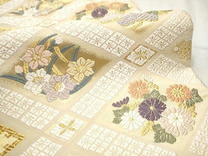 平和屋着物●六通柄袋帯 唐織 草木染 新小石丸 花菱四君子 金糸 正絹 逸品 CABC5424hy