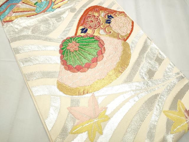 平和屋着物●西陣　環美術織物　六通柄　本袋帯　波に貝合わせ文　金銀糸　正絹　逸品　CABC5426hy