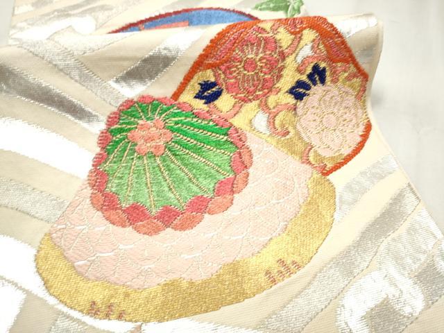 平和屋着物●西陣　環美術織物　六通柄　本袋帯　波に貝合わせ文　金銀糸　正絹　逸品　CABC5426hy