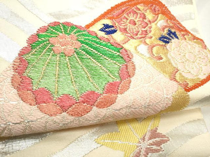 平和屋着物●西陣　環美術織物　六通柄　本袋帯　波に貝合わせ文　金銀糸　正絹　逸品　CABC5426hy