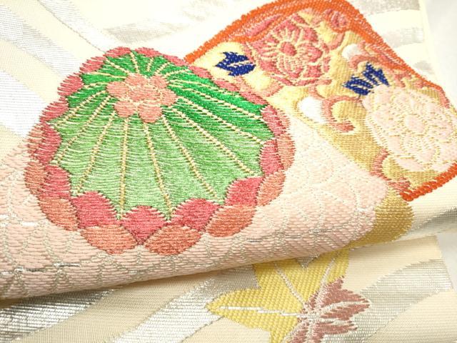 平和屋着物●西陣　環美術織物　六通柄　本袋帯　波に貝合わせ文　金銀糸　正絹　逸品　CABC5426hy