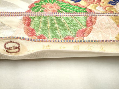 平和屋着物●西陣　環美術織物　六通柄　本袋帯　波に貝合わせ文　金銀糸　正絹　逸品　CABC5426hy