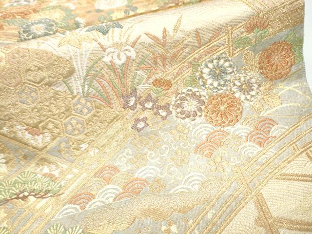 平和屋着物●西陣 服部織物謹製 六通柄袋帯 唐織 渡橋草花文 金糸 正絹 逸品 CABC5432hy
