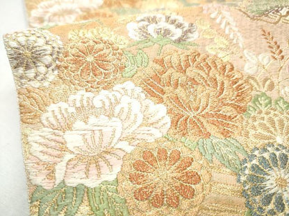 平和屋着物●西陣 服部織物謹製 六通柄袋帯 唐織 渡橋草花文 金糸 正絹 逸品 CABC5432hy