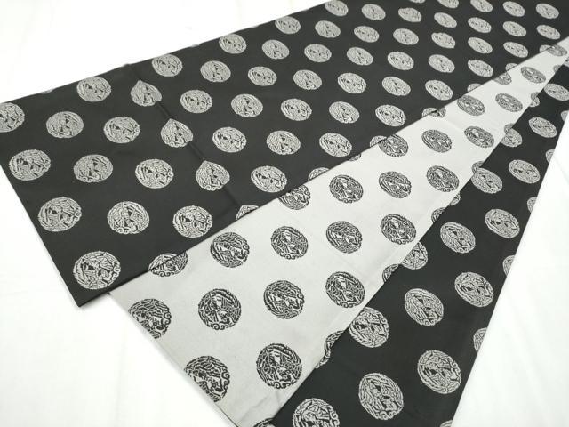 平和屋着物●両面 全通柄袋帯 鳳凰丸文 黒地 正絹 逸品 未使用 CABC5436hy