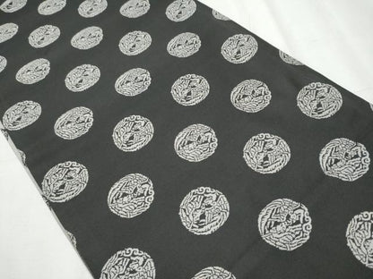 平和屋着物●両面 全通柄袋帯 鳳凰丸文 黒地 正絹 逸品 未使用 CABC5436hy