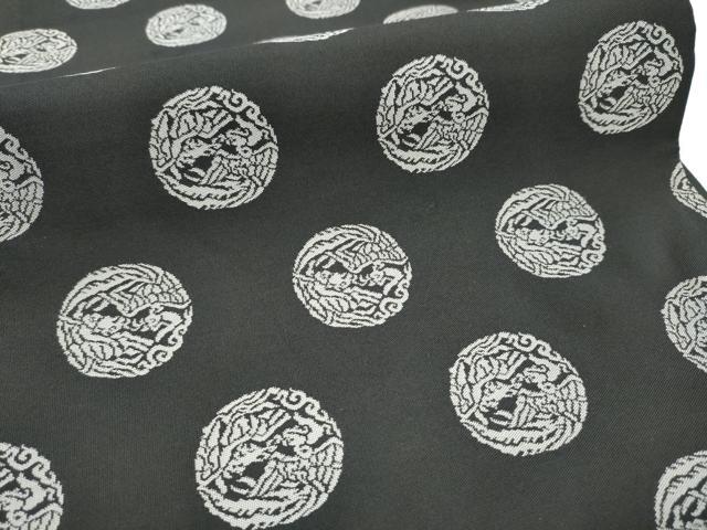 平和屋着物●両面 全通柄袋帯 鳳凰丸文 黒地 正絹 逸品 未使用 CABC5436hy