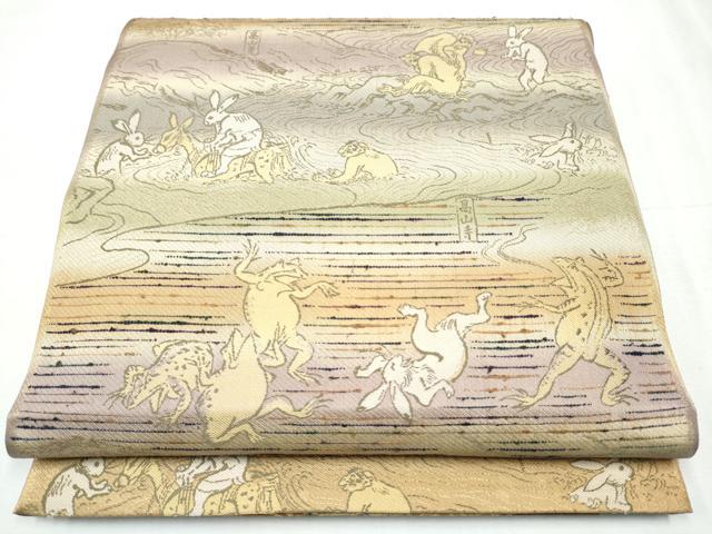 平和屋着物●両面 六通柄 本袋帯 鳥獣人物戯画 花唐草文間道 金糸 正絹 逸品 CABC5437hy