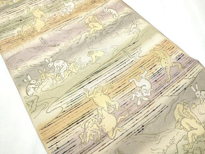 平和屋着物●両面 六通柄 本袋帯 鳥獣人物戯画 花唐草文間道 金糸 正絹 逸品 CABC5437hy