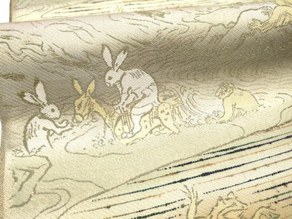 平和屋着物●両面 六通柄 本袋帯 鳥獣人物戯画 花唐草文間道 金糸 正絹 逸品 CABC5437hy