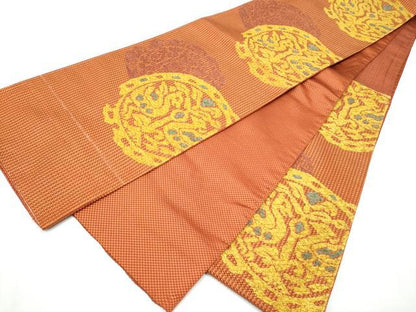 平和屋着物●六通柄袋帯 向かい鳥花文 金銀糸 正絹 逸品 CABC5439hy