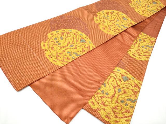 平和屋着物●六通柄袋帯 向かい鳥花文 金銀糸 正絹 逸品 CABC5439hy