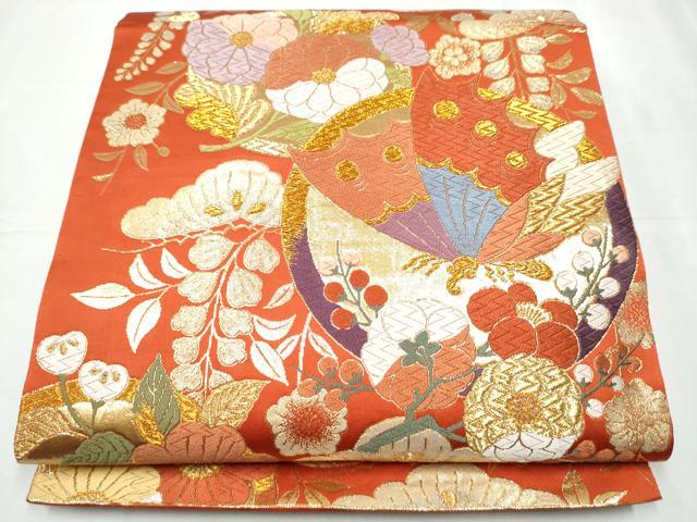 平和屋着物●六通柄袋帯 唐織 花蝶清風文 華錦 金糸 正絹 逸品 CABC5440hy