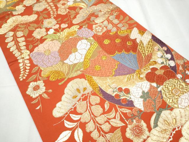 平和屋着物●六通柄袋帯 唐織 花蝶清風文 華錦 金糸 正絹 逸品 CABC5440hy