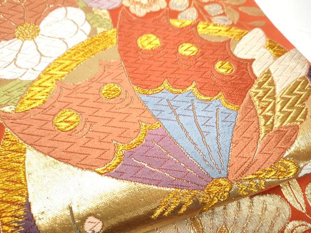 平和屋着物●六通柄袋帯 唐織 花蝶清風文 華錦 金糸 正絹 逸品 CABC5440hy