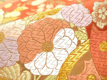平和屋着物●六通柄袋帯 唐織 花蝶清風文 華錦 金糸 正絹 逸品 CABC5440hy