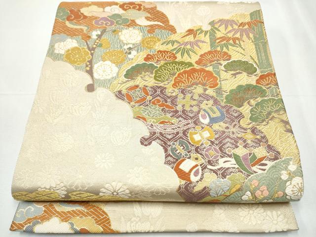 平和屋着物●六通柄袋帯 唐織 松竹梅 金糸 正絹 逸品 CABC5449hy