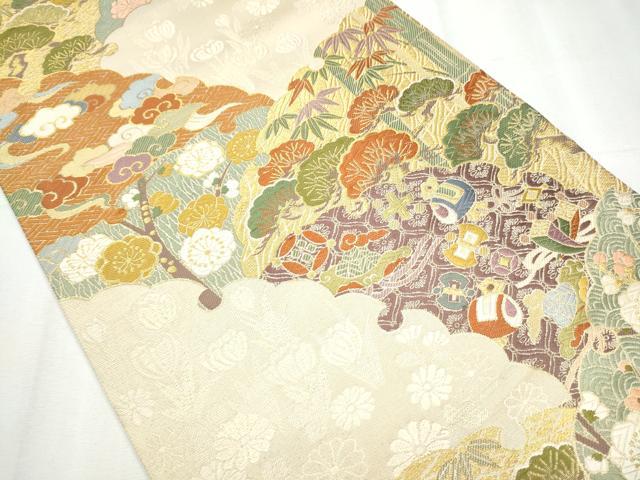 平和屋着物●六通柄袋帯 唐織 松竹梅 金糸 正絹 逸品 CABC5449hy