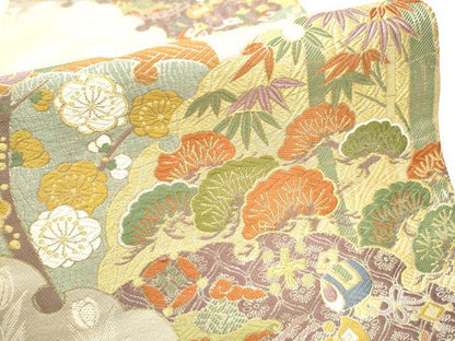 平和屋着物●六通柄袋帯 唐織 松竹梅 金糸 正絹 逸品 CABC5449hy