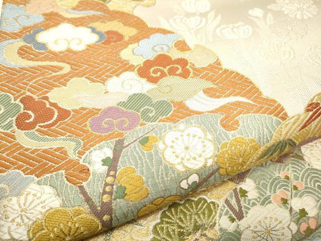 平和屋着物●六通柄袋帯 唐織 松竹梅 金糸 正絹 逸品 CABC5449hy