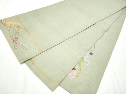 平和屋着物●アンティーク 大正ロマン 中国三大刺繍 相良刺繍 総刺繍 丸帯 駒刺繍 扇面花文 金銀糸 正絹 逸品 CABC5451hy