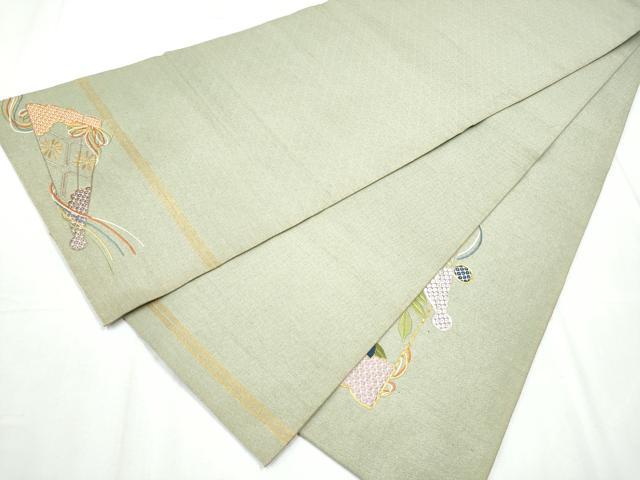平和屋着物●アンティーク 大正ロマン 中国三大刺繍 相良刺繍 総刺繍 丸帯 駒刺繍 扇面花文 金銀糸 正絹 逸品 CABC5451hy