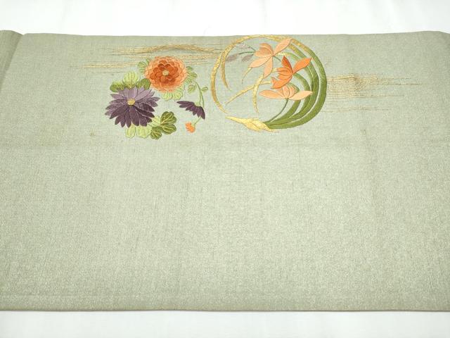 平和屋着物●アンティーク 大正ロマン 中国三大刺繍 相良刺繍 総刺繍 丸帯 駒刺繍 扇面花文 金銀糸 正絹 逸品 CABC5451hy