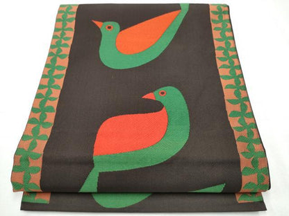 平和屋着物●六通柄 本袋帯 唐織 鳥 正絹 逸品 CABC5452hy