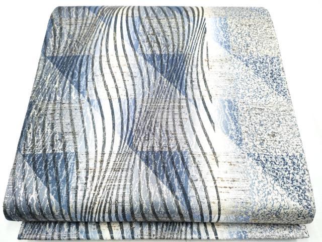 平和屋着物●両面 全通柄袋帯 ぜんまい紬 よろけ縞 銀糸 正絹 逸品 CABC5453hy