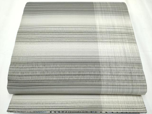 平和屋着物●両面 全通柄袋帯 ぜんまい紬 よろけ縞 銀糸 正絹 逸品 CABC5453hy