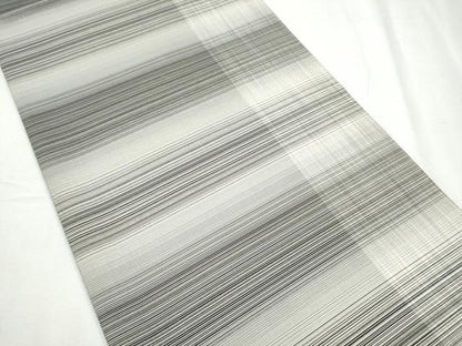 平和屋着物●両面 全通柄袋帯 ぜんまい紬 よろけ縞 銀糸 正絹 逸品 CABC5453hy
