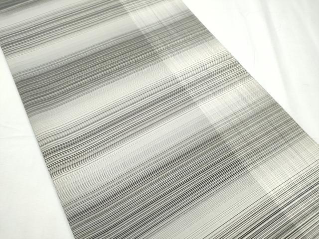 平和屋着物●両面 全通柄袋帯 ぜんまい紬 よろけ縞 銀糸 正絹 逸品 CABC5453hy
