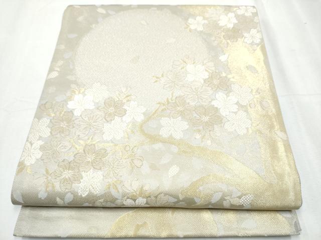 平和屋着物●両面　全通全景柄袋帯　満月　枝桜文　金糸　正絹　逸品　CABC5454hy