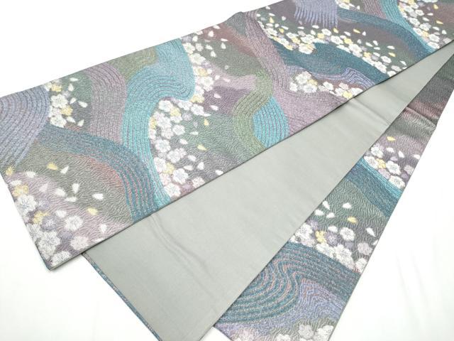 平和屋着物●六通柄袋帯 流水舞梅文 金銀糸 正絹 逸品 CABC5457hy